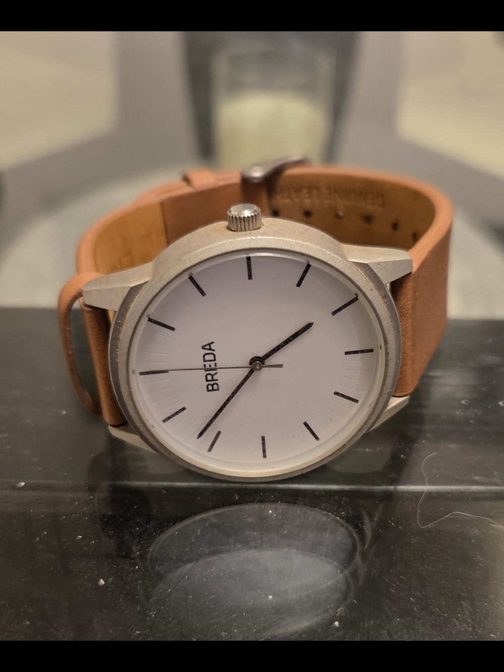 Breda Men’s Watch with White Dial and Tan Leather Strap